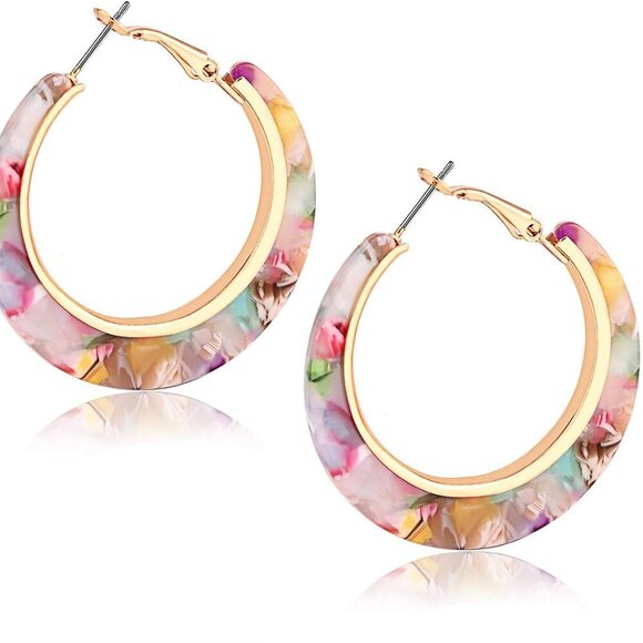 Acrylic Hoop Earrings for Women Tortoise Resin Earrings Bohemia Statement Dangle - Picture 1 of 6